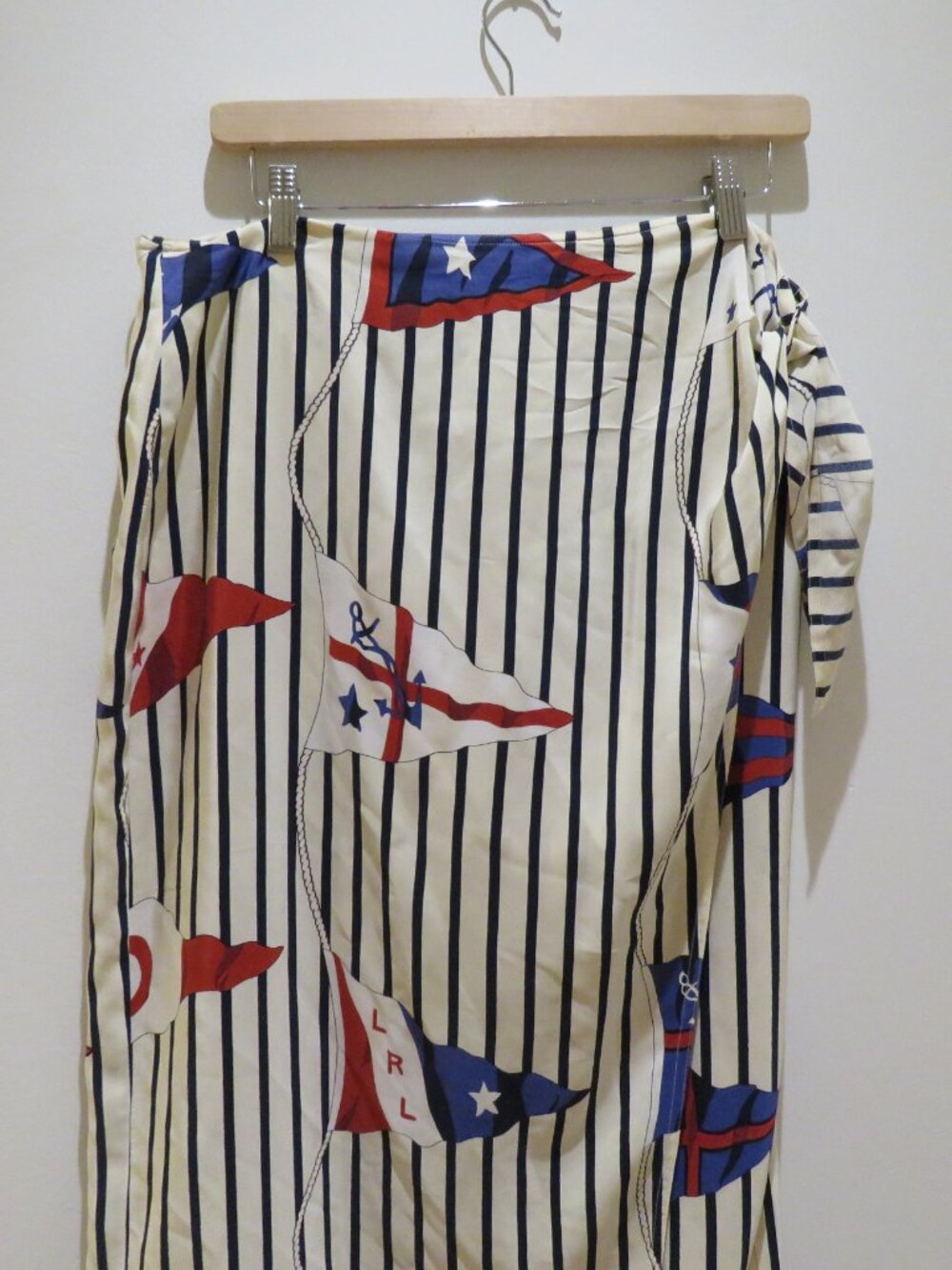 VINTAGE LAUREN RALPH LAUREN Silk Nautical Flag Wrap Skirt US 16 Coastal Preppy - Picture 3 of 14